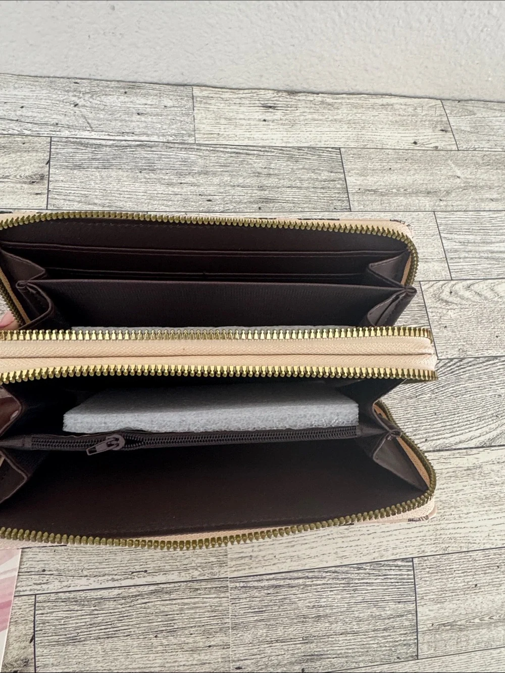 Blush Kiss Beige Graphic Paris Zip Wallet NWT